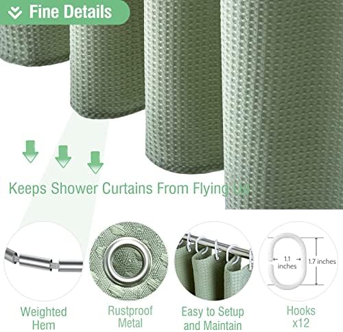 Dynamene Extra Long Waffle Shower Curtain 256 GSM Fabric 72x96 Sage Green - Image 4