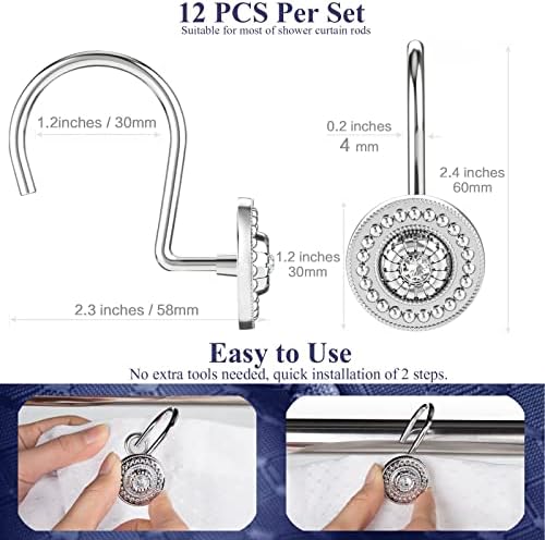 Silver Shower Curtain Hooks, Rust Proof Shower Curtain Rings - Image 6