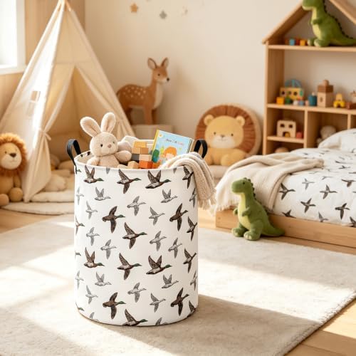 Round Laundry Basket Collapsible Storage Hamper Organizer Mallard Duck - Image 7