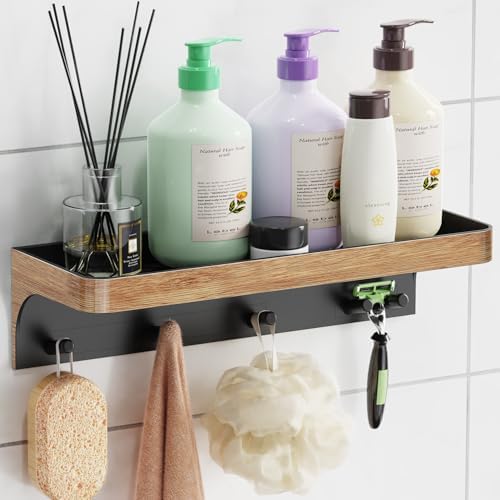 Shower Caddy Adhesive with 5 Hooks & Drainage by LEWONO