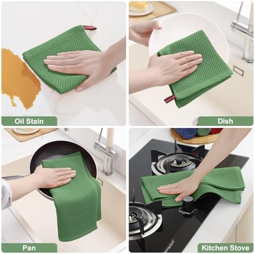 Homaxy 10 Pack 100% Cotton Kitchen Towels and Dishcloths Set, Grass Green - Image 5