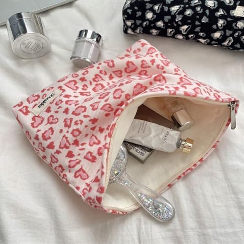 Leopard Makeup Bags for Women, Corduroy Cosmetic Pouch Large Purse - Image 3