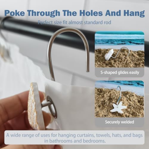 Seashell Shower Curtain Hooks 12pcs Beach Shower Curtain Rings Bath Shower - Image 4