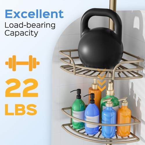 HAMITOR Corner Shower Caddy Tension Pole, 4-Tier Adjustable No-Drill Shelf - Image 4