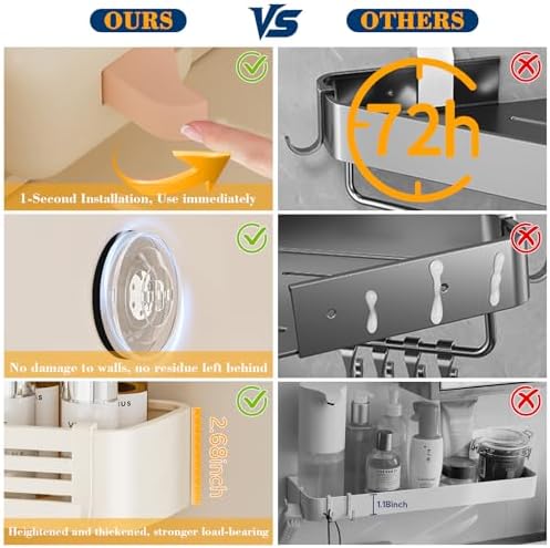 Shower Caddy Suction Cup, No-Drilling Hanging Shower Shelves - Image 6