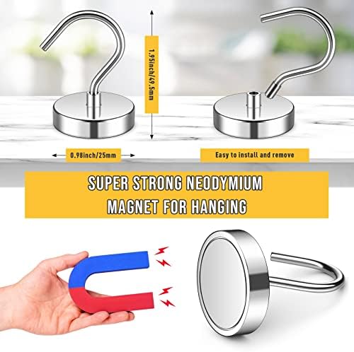 6 Pack Magnetic Hooks Large Opening, 60LBS Neodymium Magnet Hooks - Image 2