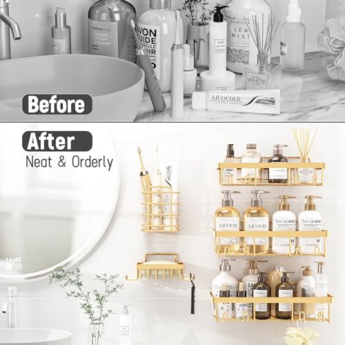 Liuoud 10 Pack Shower Caddy for Inside shower, Brite Gold Bathroom Storage - Image 6