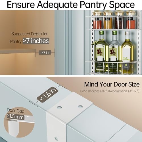 Delamu Pantry Door Organizer, Adjustable Metal Over the Door Pantry Organizer - Image 5