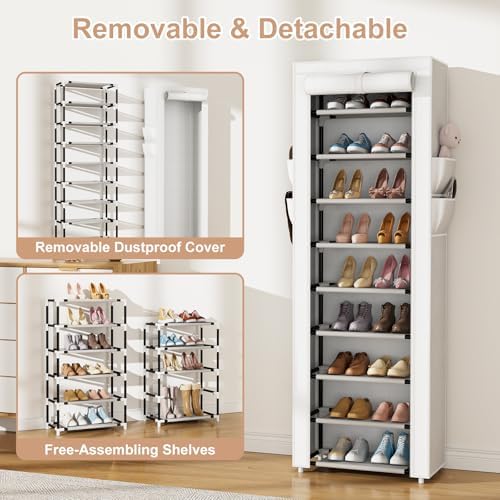 VILICK Shoe Rack with Cover Narrow Shoe Rack Organizer with 4 Side Pockets 10 - Image 6