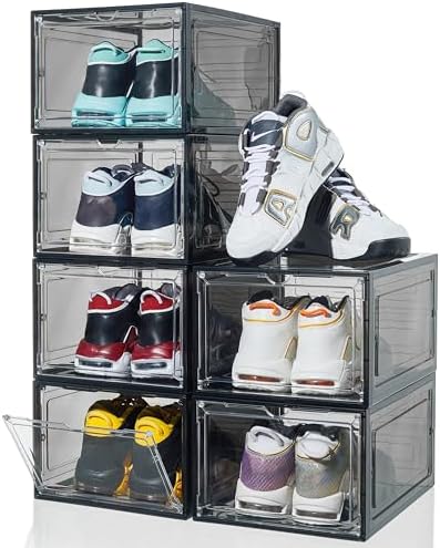 ZLLZUU Shoe Shoe Storage Boxes, 6 Pack Stackable Shoes Organizer Black by ZLLZUU