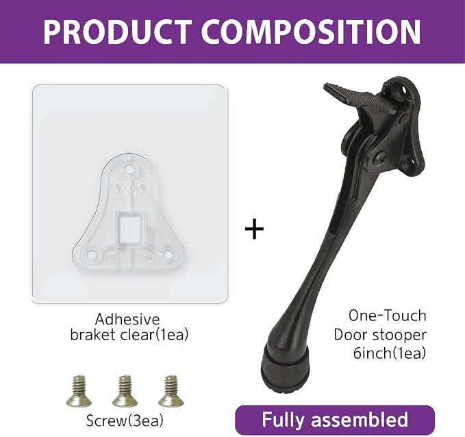 HASHI 6 Inch Kickdown Door Stopper No Drilling, Hands-Free Foot Operated Door - Image 2
