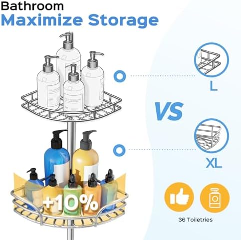 HAMITOR Corner Shower Caddy Tension Pole, Space-saving Bathtub Shelves - Image 2