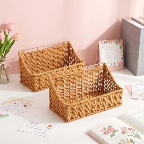 OwnMy 2PCS Plastic Wicker Hanging Basket Wall Mount Fruit Storage Baskets - Image 2