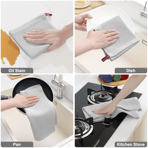 Homaxy 16 Pack 100% Cotton Kitchen Towels and Dishcloths Set, Light Gray - Image 5