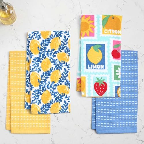 Ritz 4-Piece Kitchen Towel Set, Citron Vine & Summer Fruit Stamp Prints - Image 3