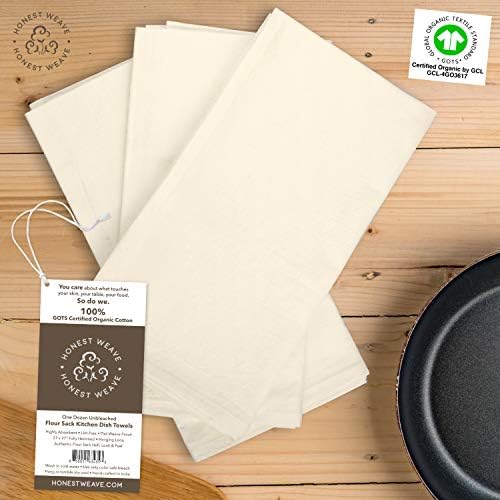 HONEST WEAVE GOTS Certified 100% Organic Flour Sack Cotton Kitchen Hand and - Image 3