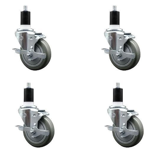 Service Caster Brand Replacement Set for Uline Casters - Swivel 1-1/2 Inch Expanding Stem Casters with 4 Inch Gray Polyurethane Wheel-Includes 4 Swivel Casters and Brakes - Fits Uline Worktable H-5746