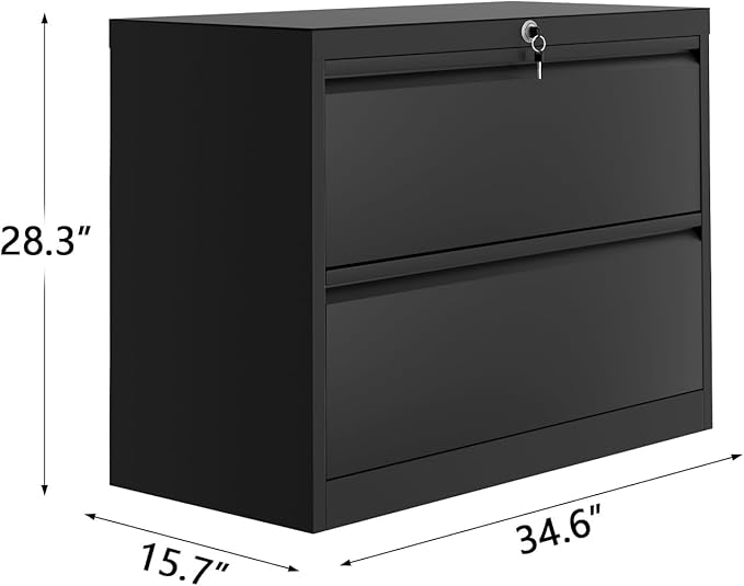 2-Drawer Lateral File Cabinet with Lock, Heavy Duty Metal Filing Cabinet for Home Office, Wide Storage Organizer for Letter/Legal Files, Secure File Cabinet for Office Documents, Black