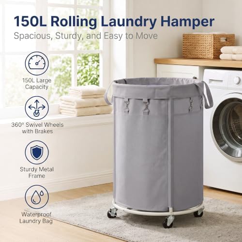 150L Large Capacity Rolling Laundry Basket Hamper - Image 2