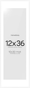 Homeforia 12x36 Picture Frame White, High End Metal 12x36 Poster Frames with Mat 10x30 inch Photo, 12 x 36 White Frames Matted to 10 by 30 Art, 36x12 Panoramic Frames, Tempered Glass, Wall Kit, Set of 1
