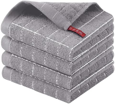 Homaxy 100% Cotton Terry Kitchen Dish Cloths, 4 Pack, Light Grey by Homaxy