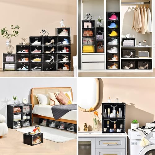 8 Pack Drop Side Shoe Boxes, Large Stackable Shoe Storage, Thick Plastic - Image 5