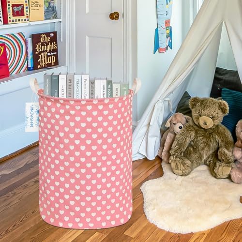 Round Laundry Basket Collapsible Storage Hamper Organizer Pink Heart - Image 6