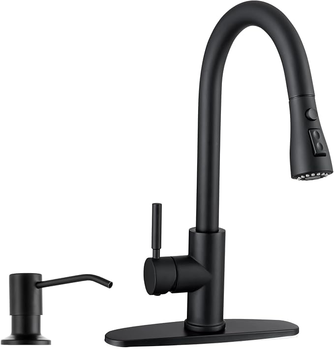 WEWE Kitchen Faucet with Soap Dispenser, 3-Mode Sprayer, Matte Black | by WEWE