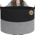 INDRESSME 115L Extra Large Woven Rope Blanket Basket Living Room Black Grey by INDRESSME