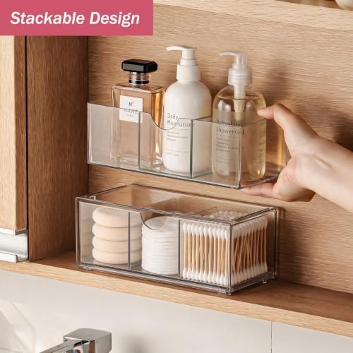 2 Tier Clear Bathroom Counter Organizer, Stackable Storage Drawers - Image 3