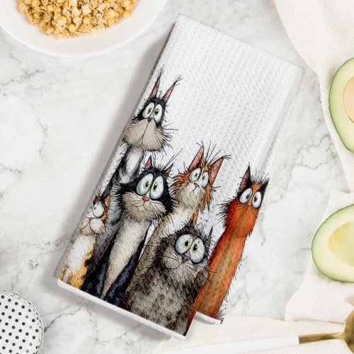 2 Pcs Cute Cat Kitchen Towels, Funny Cats Gifts Absorbent Hand Towels-03 - Image 3