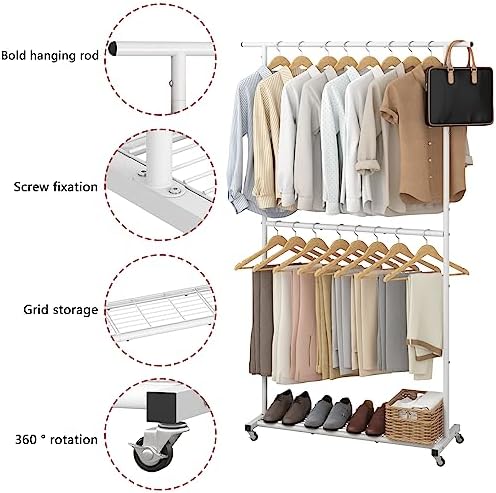 Sywhitta Double Rod Metal Clothing Rack on Wheels - Image 5