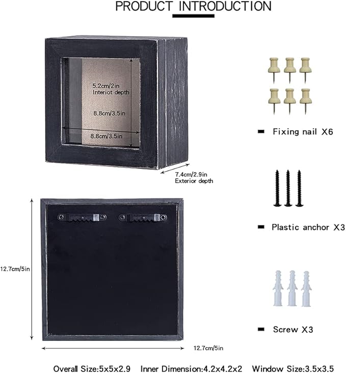 Freezing point Shadow Box Frame 5x5 Shadow Box Display Case Cabinet Picture Frame with Linen Back Memorabilia Awards Medals Bouquet Photos Badge Pin Paw Print Memory Box For Keepsakes Black Small Mini