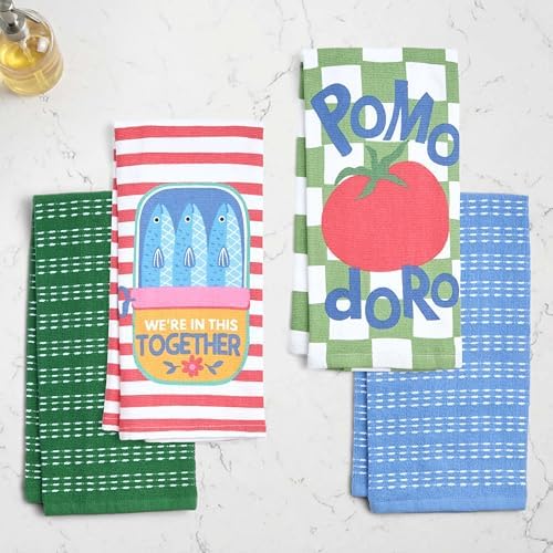 Ritz 4-Piece Kitchen Towel Set, Sardines & Pomodoro Tomato Prints - Image 3