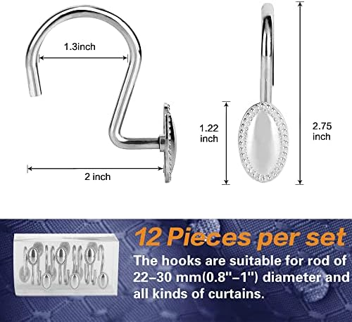 Chrome Shower Curtain Hooks, Anti-Rust Zinc Alloy Bathroom Rings - Image 6