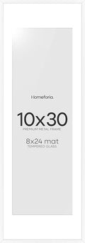 Homeforia 10x30 Picture Frame White, High End Metal 10x30 Poster Frames with Mat 8x24 inch Photo, 10 x 30 White Frames Matted to 8 by 24 Print, 30x10 Panoramic Frames, Tempered Glass, Wall Kit, Set of 1