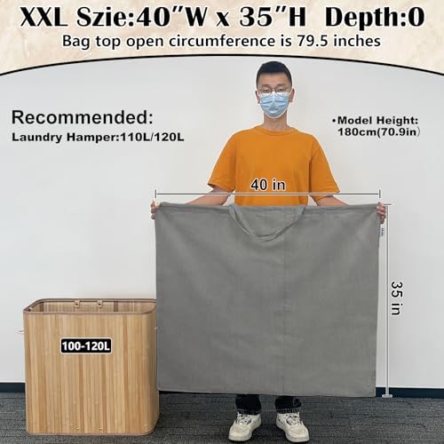 Canvas Laundry Bag 40"W x35"H, Extra Large Heavy Duty Storage Bag, XXL Grey - Image 3