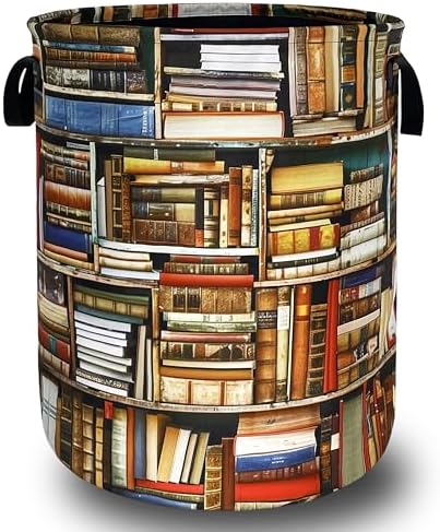 Retro Bookshelf Laundry Basket Oxford Cloth Hamper 18.9"x16.5" by Unknown