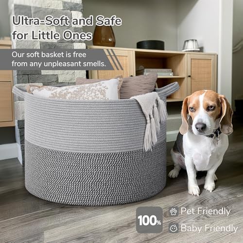 INDRESSME 115L Extra Large Woven Rope Blanket Basket Living Room - Image 5