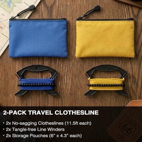 2 Pack Travel Clothesline, No Clothespins Needed, 48 Beads, Winders & Bags - Image 2