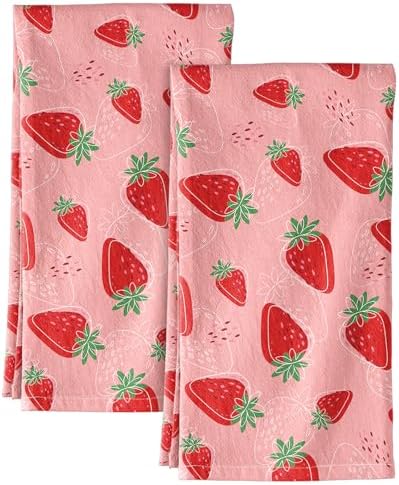 Miss Adola 150GSM Flour Sack Kitchen Towels Set of 2, Line Strawberry by MissAdola