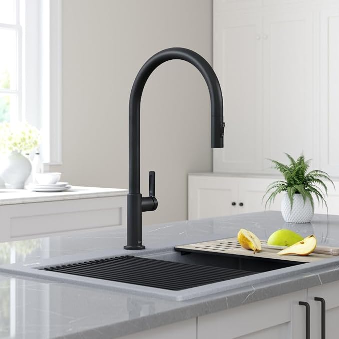 KRAUS Oletto High-Arc Single Handle Pull-Down Kitchen Faucet in Matte Black - Image 2