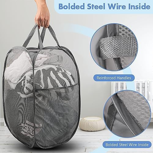 2 Pack Pop Up Laundry Hampers, 70 L Collapsible Foldable Mesh Basket - Image 3