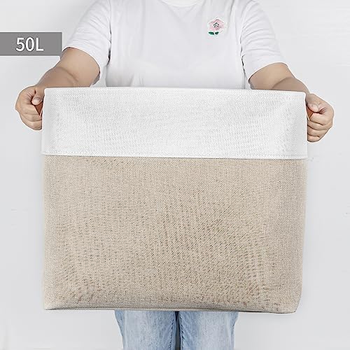 Bagnizer Large Fabric Storage Baskets | 50L Storage Bins, Decorative Linen - Image 6