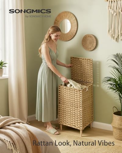 SONGMICS Laundry Hamper with Lid, PE Rattan, 25 Gallons - Image 2