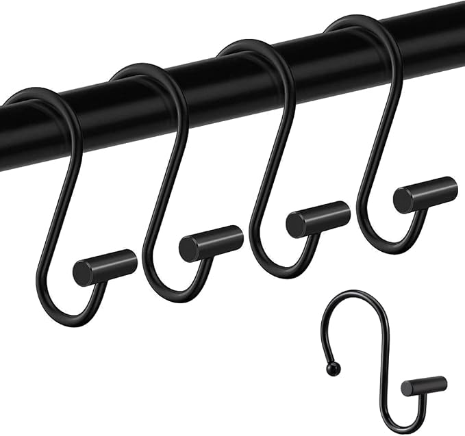 Gracelife Black Rust Resistant Metal T-Bar Shower Curtain Rings - Image 2