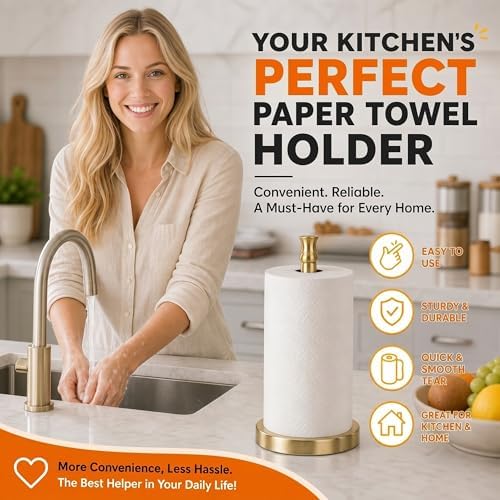 Paper Towel Holder, Stainless Steel Heavy Base, Paper Towel Holder Countertop - Image 2