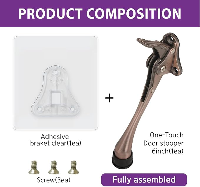 HASHI 6 Inch Kickdown Door Stopper No Drilling, Hands-Free Foot Operated Door - Image 2