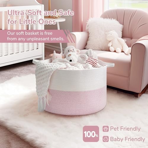 INDRESSME XXXLarge Woven Rope Blanket Basket Living Room Pink - Image 5