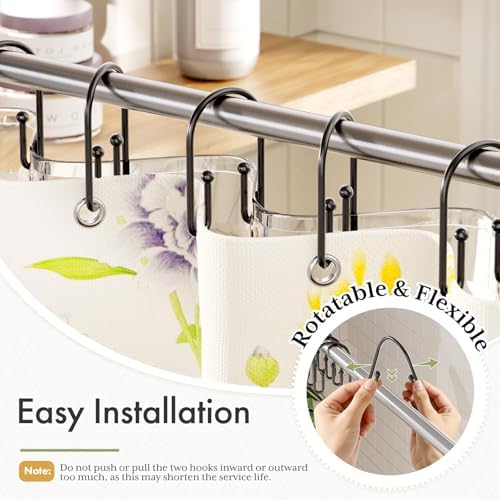 Bathway Shower Curtain Hooks Black, Double Hook Shower Curtain Hooks Rust Proof - Image 4